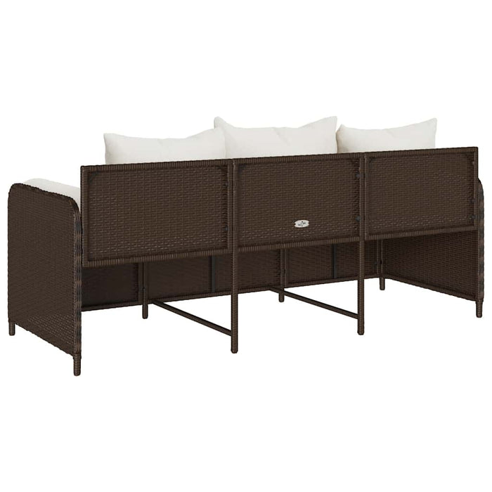 Divano da Giardino a 3 Posti con Cuscini in Polyrattan Marrone