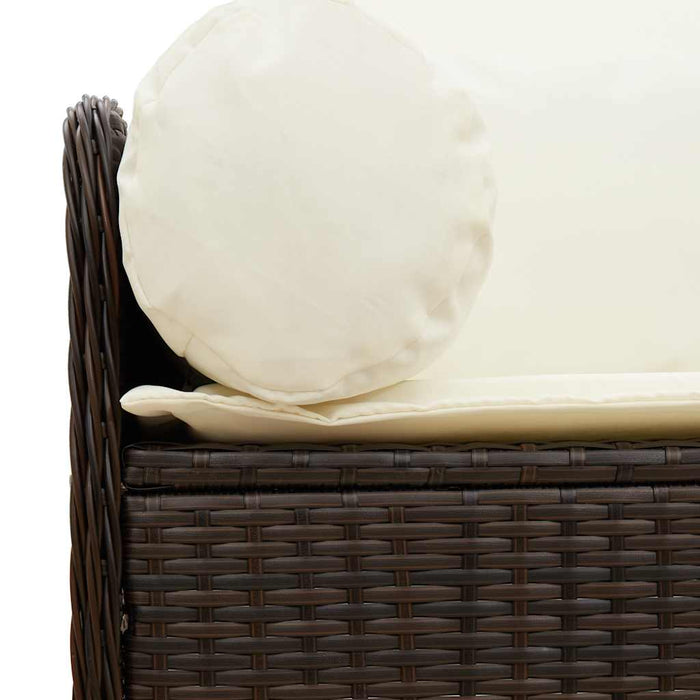 Divano da Giardino a 3 Posti con Cuscini in Polyrattan Marrone