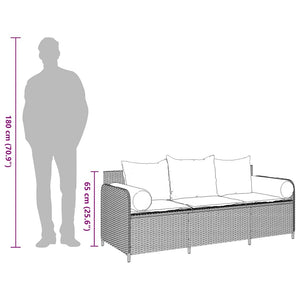 Divano da Giardino a 3 Posti con Cuscini in Polyrattan Marrone