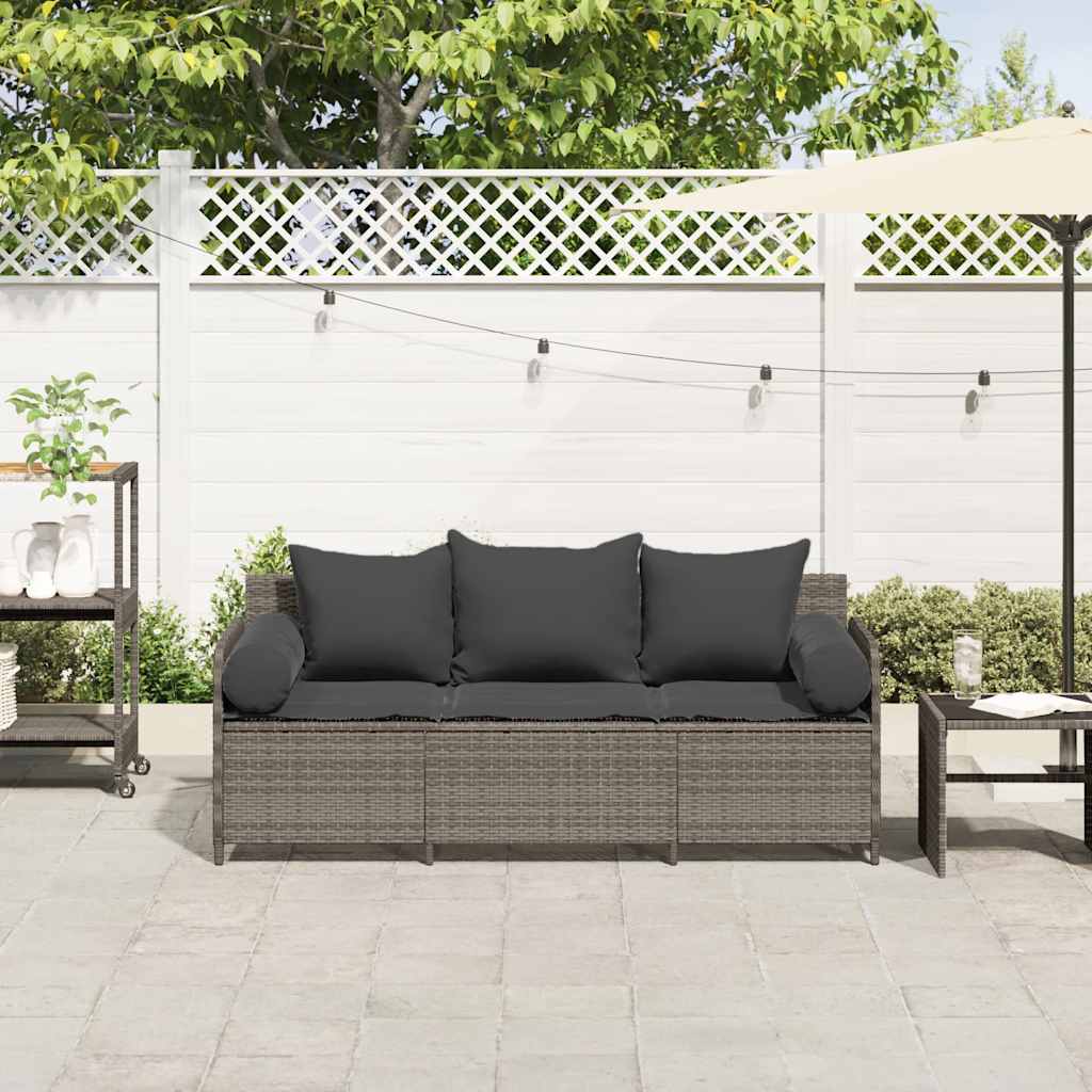 Divano da Giardino con Cuscini 3 Posti Grigio in Polyrattan 4104174