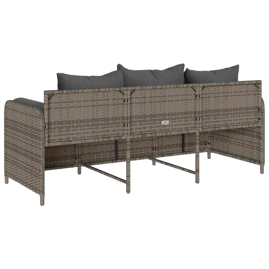 Divano da Giardino con Cuscini 3 Posti Grigio in Polyrattan 4104174