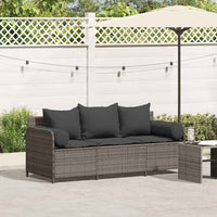 Divano da Giardino con Cuscini 3 Posti Grigio in Polyrattan 4104174