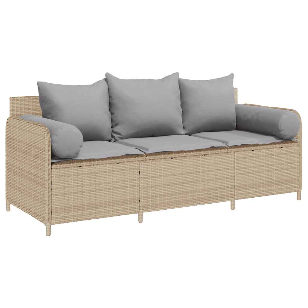 Divano da Giardino con Cuscini a 3 Posti Beige in Polyrattan 4104175