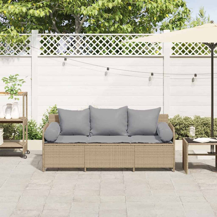 Divano da Giardino con Cuscini a 3 Posti Beige in Polyrattan 4104175
