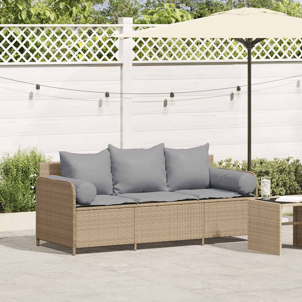 Divano da Giardino con Cuscini a 3 Posti Beige in Polyrattan 4104175