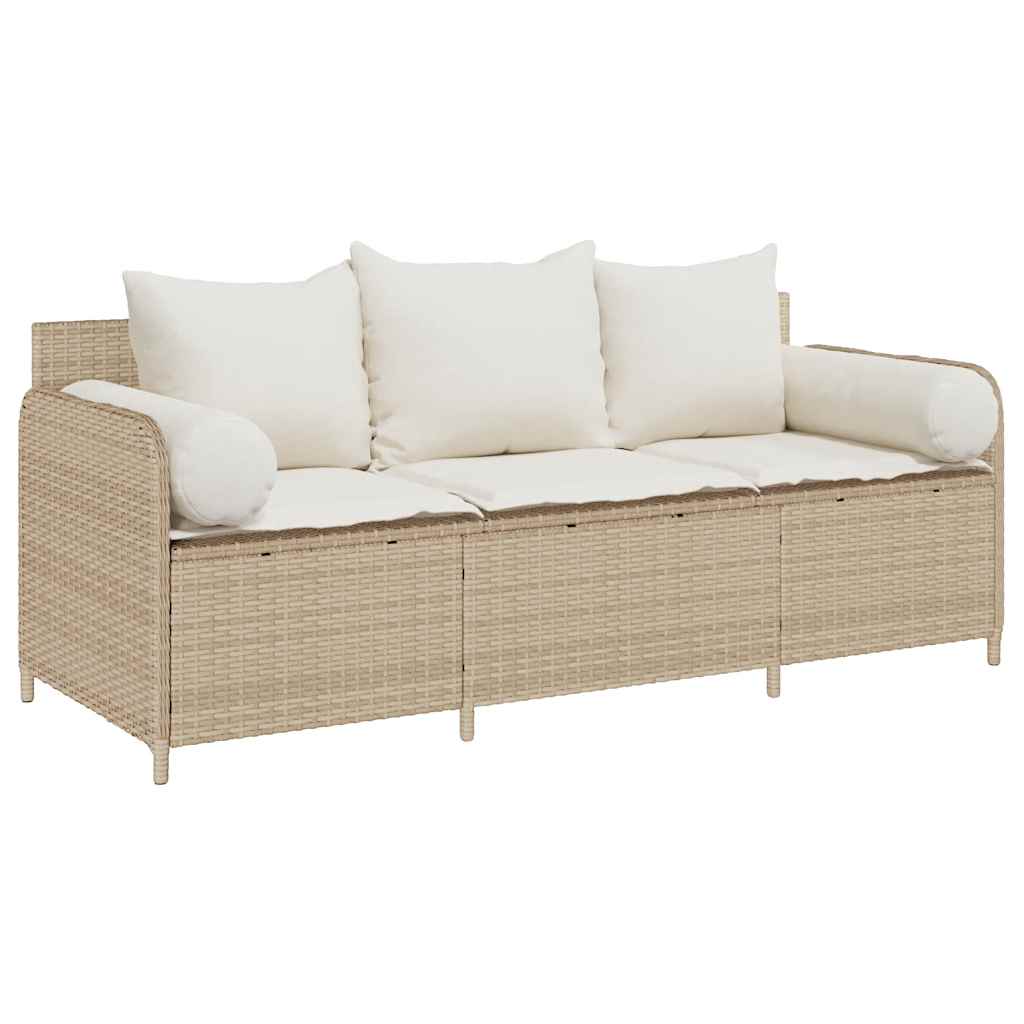 vidaXL Divano da Giardino con Cuscini a 3 Posti Beige in Polyrattan