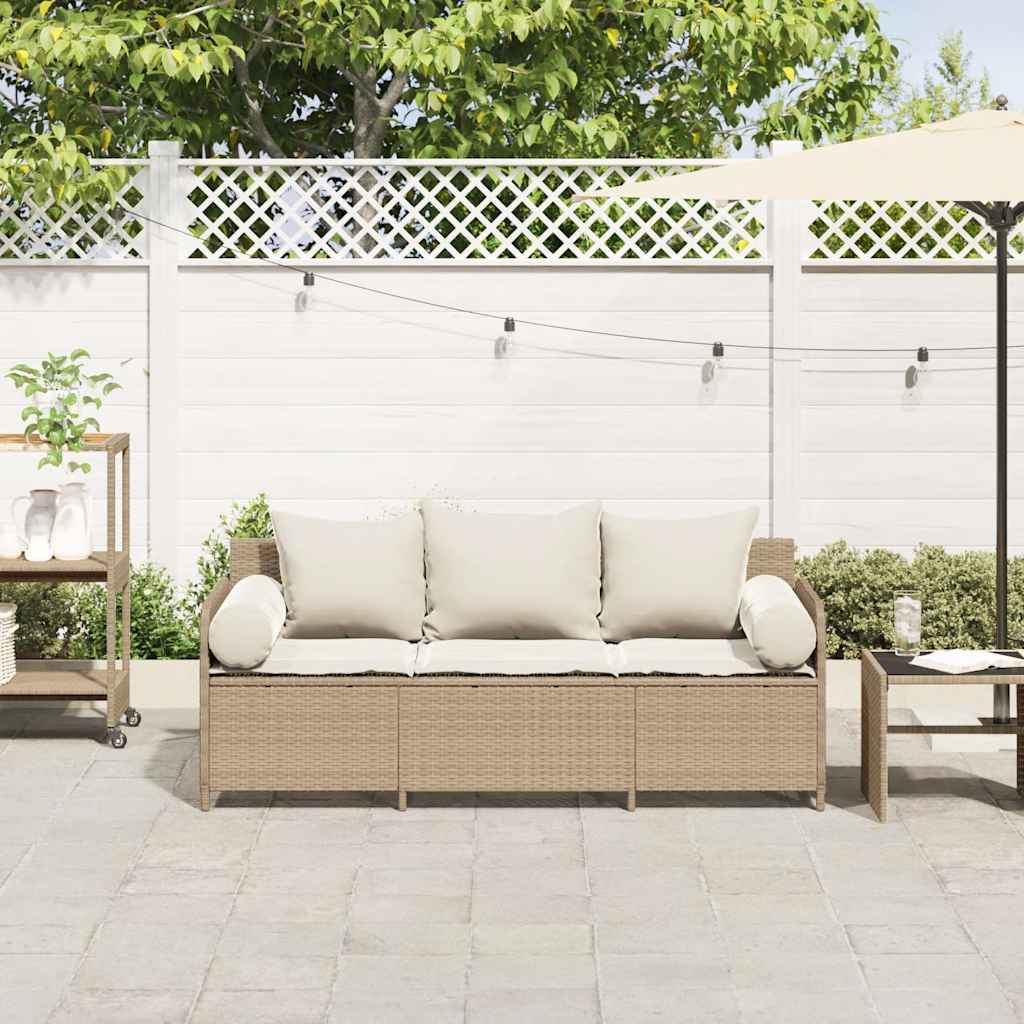 vidaXL Divano da Giardino con Cuscini a 3 Posti Beige in Polyrattan