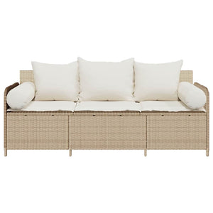 Divano da Giardino con Cuscini a 3 Posti Beige in Polyrattan 4104176