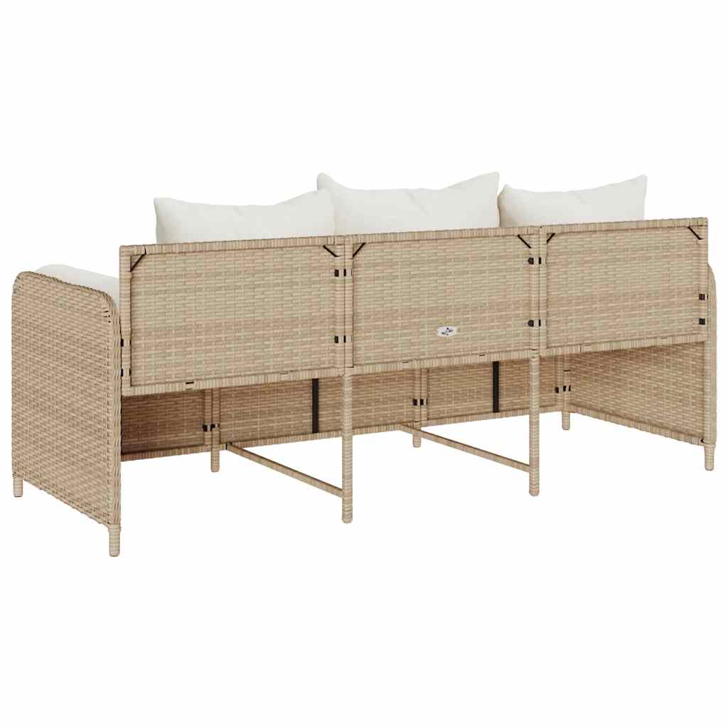 vidaXL Divano da Giardino con Cuscini a 3 Posti Beige in Polyrattan