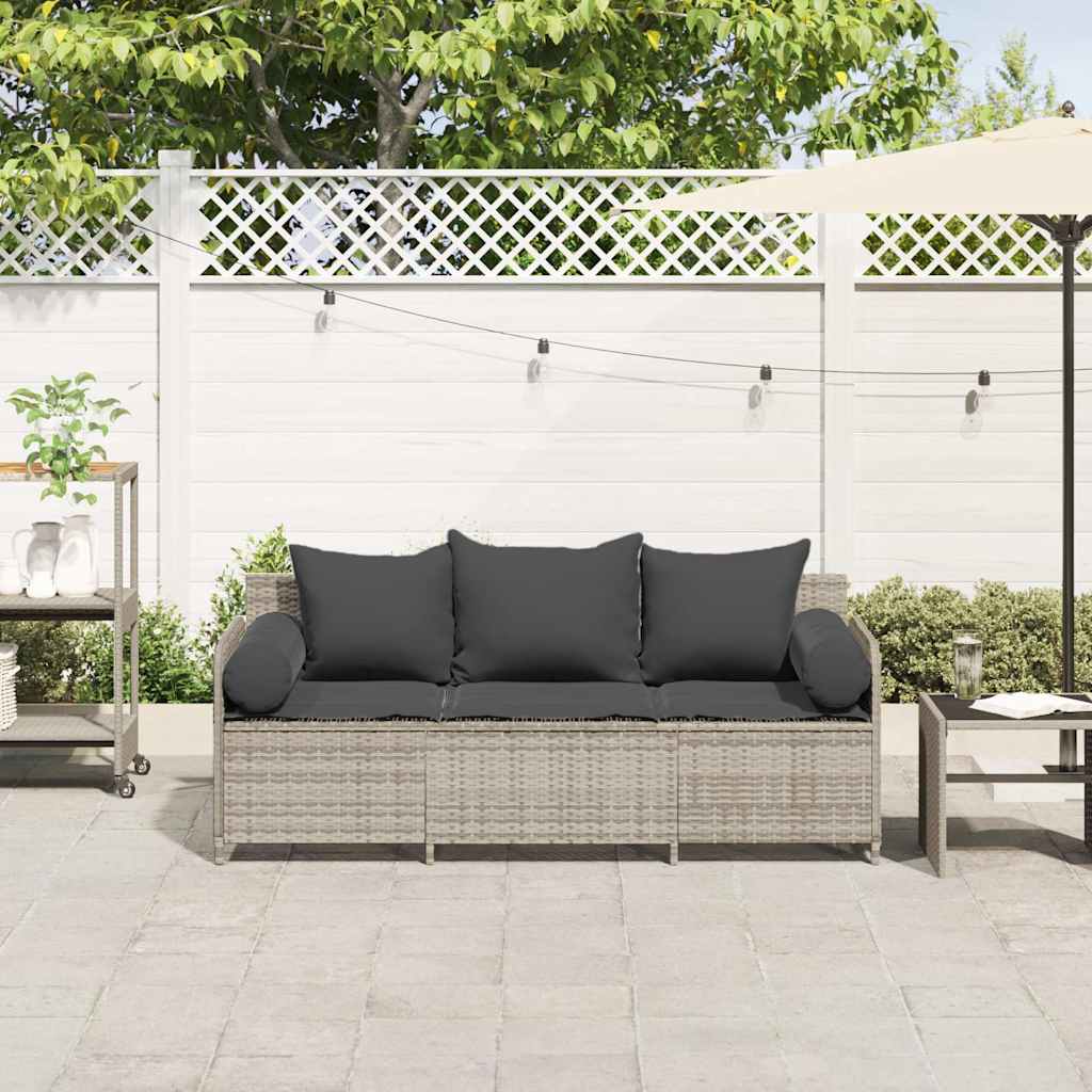 Divano da Giardino con Cuscini 3 Posti Grigio Chiaro Polyrattan 4104177