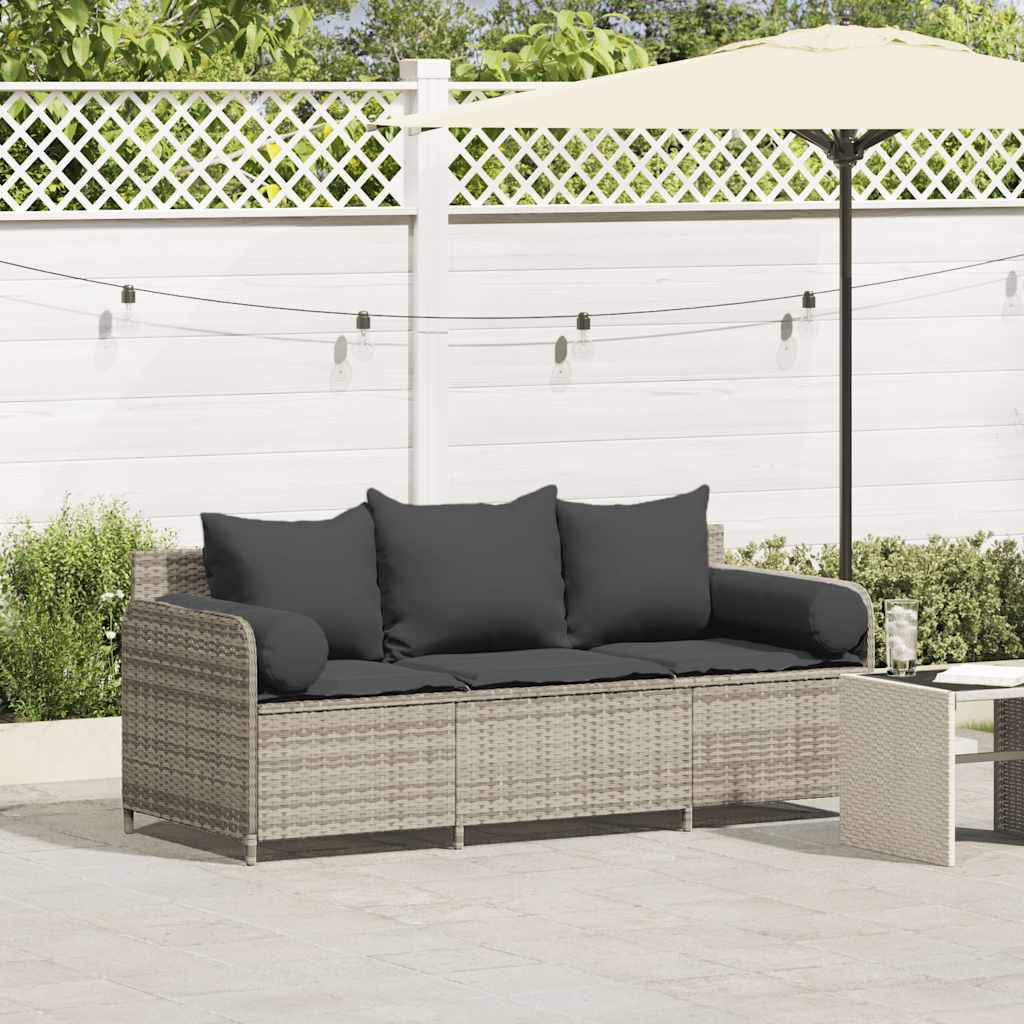 Divano da Giardino con Cuscini 3 Posti Grigio Chiaro Polyrattan 4104177