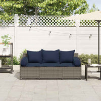 Divano da Giardino con Cuscini 3 Posti Grigio in Polyrattan