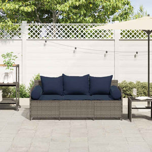 Divano da Giardino con Cuscini 3 Posti Grigio in Polyrattan