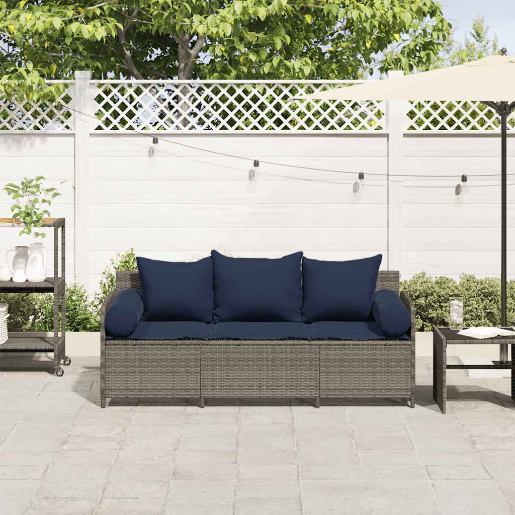 Divano da Giardino con Cuscini 3 Posti Grigio in Polyrattan 4104179