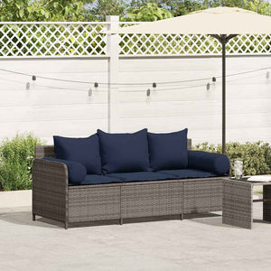 Divano da Giardino con Cuscini 3 Posti Grigio in Polyrattan