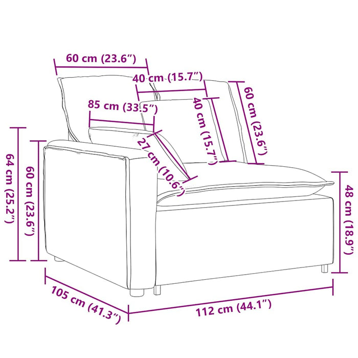 Modulo Terminale Bracciolo Divano Modulare con Cuscini 100 cm 4104394