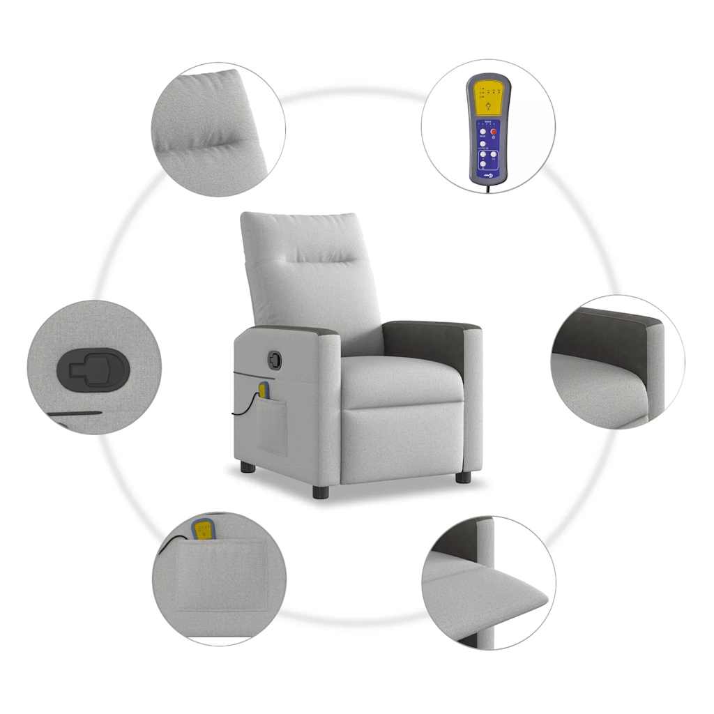 vidaXL Poltrona Massaggiante Reclinabile Grigio Nuvola in Tessuto