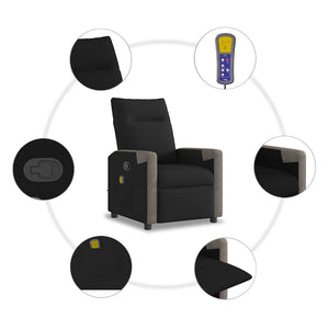 vidaXL Poltrona Massaggiante Reclinabile Nera in Tessuto