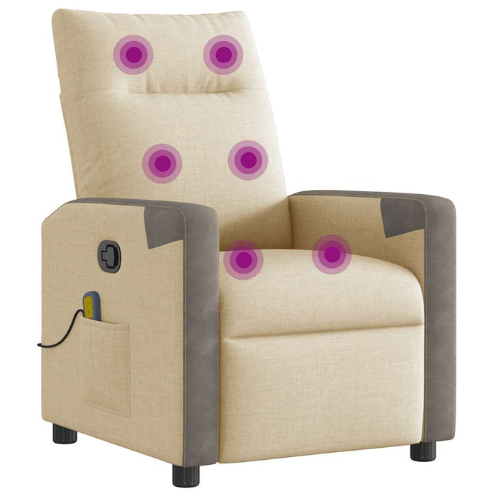 vidaXL Poltrona Massaggiante Reclinabile Crema in Tessuto