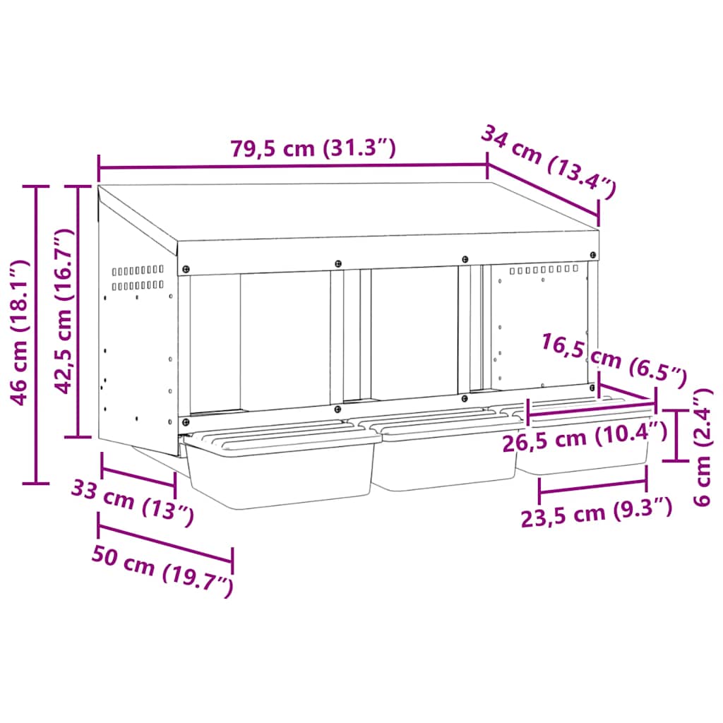 vidaXL Nido per Galline a 3 Scomparti da Parete in Acciaio Zincato