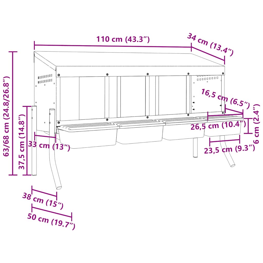 Nido per Polli 4 Scomparti con Gambe in Acciaio Zincato 4104897
