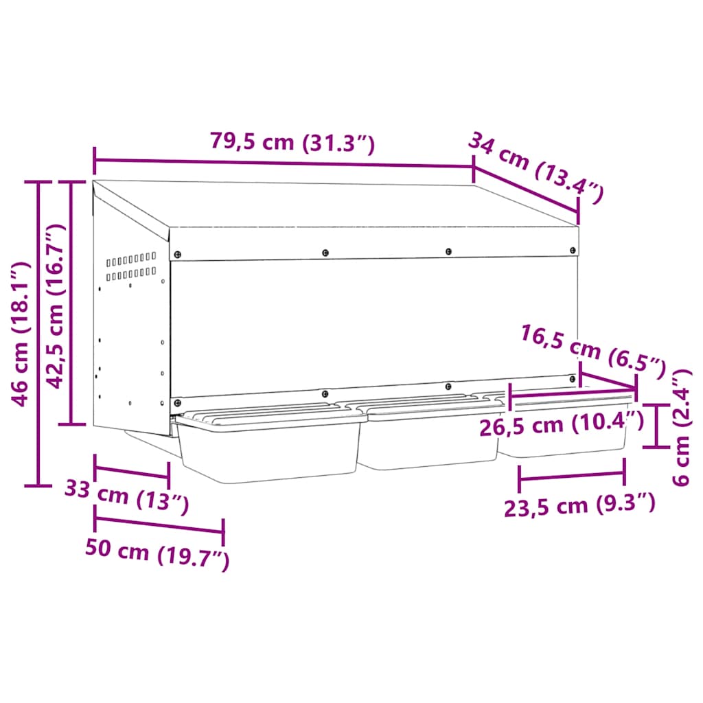 Nido per Polli 3 Scomparti A Parete in Acciaio Zincato 4104900