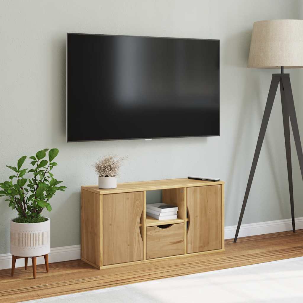 Mobile Porta TV con Cassetto-Mobile per TV-Credenza TV ODDA 79x24x40 cm in Legno di Pino