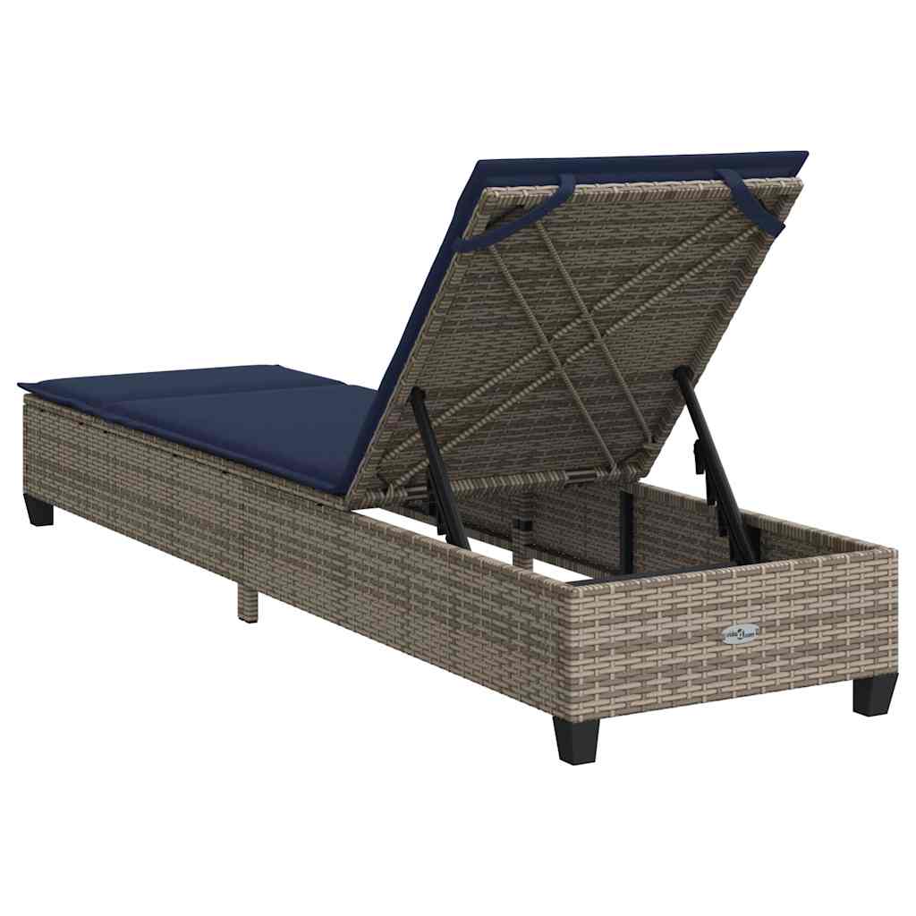 vidaXL Lettino Prendisole con Cuscini Grigio 55x200x25,5cm Polyrattan