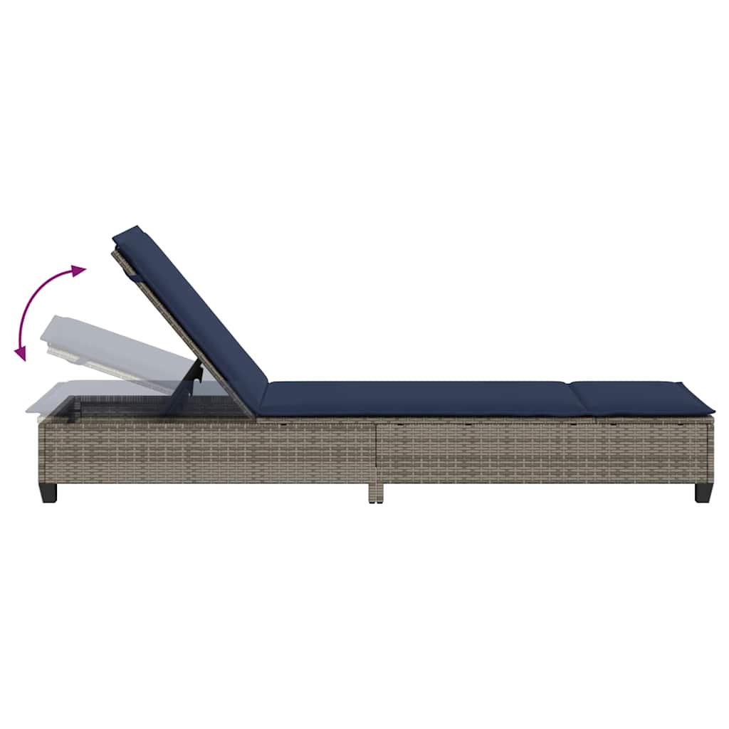 vidaXL Lettino Prendisole con Cuscini Grigio 55x200x25,5cm Polyrattan