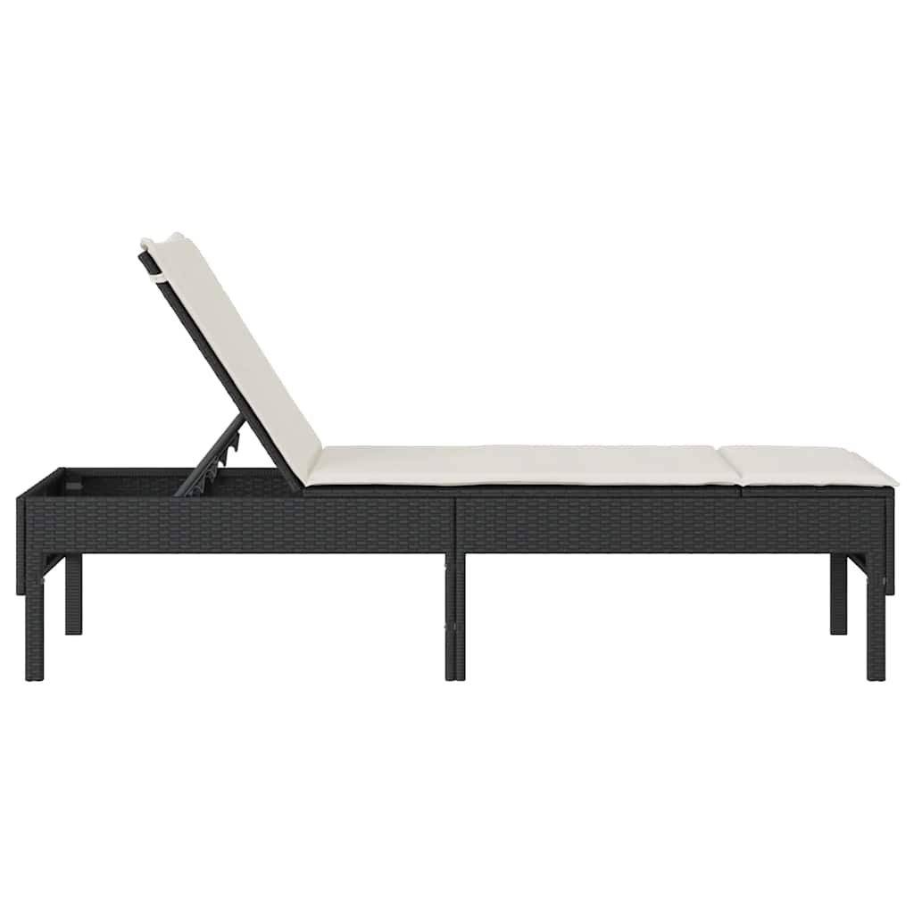vidaXL Lettino Prendisole con Cuscino Nero 55x200x44 cm in Polyrattan