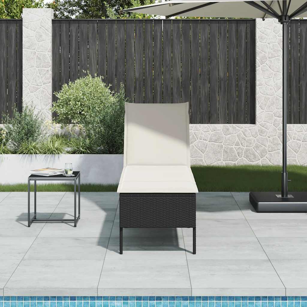 vidaXL Lettino Prendisole con Cuscino Nero 55x200x44 cm in Polyrattan