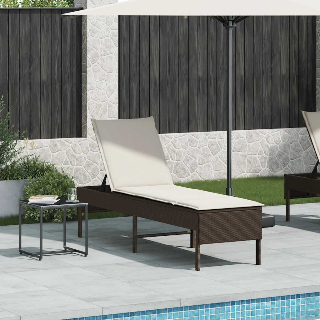 vidaXL Lettino Prendisole con Cuscino Marrone 55x200x44 cm Polyrattan
