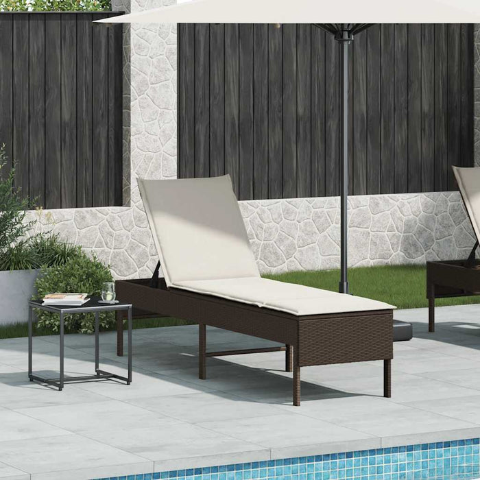 vidaXL Lettino Prendisole con Cuscino Marrone 55x200x44 cm Polyrattan