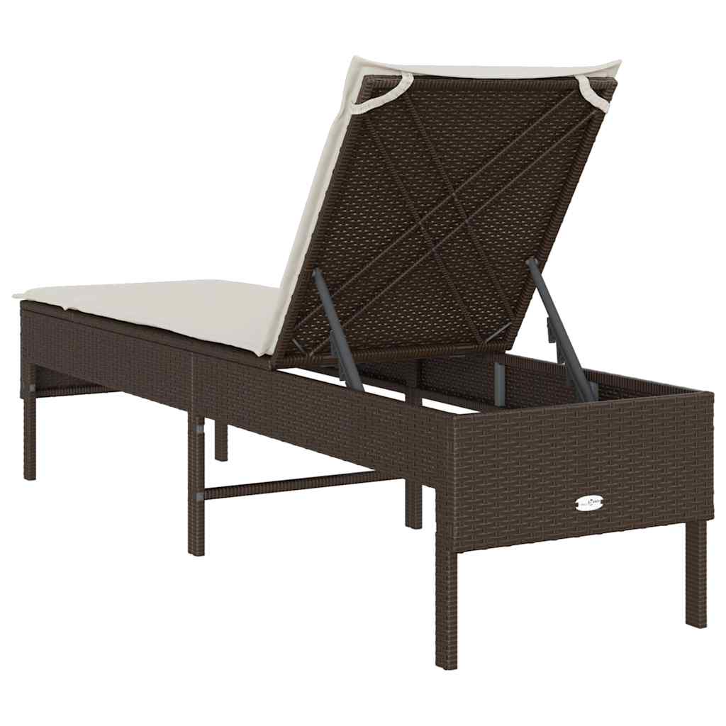 vidaXL Lettino Prendisole con Cuscino Marrone 55x200x44 cm Polyrattan