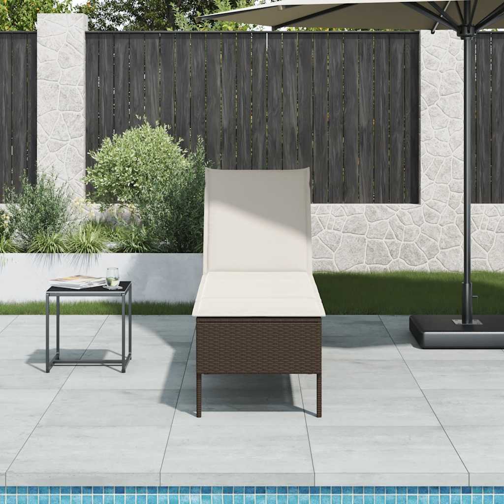 vidaXL Lettino Prendisole con Cuscino Marrone 55x200x44 cm Polyrattan
