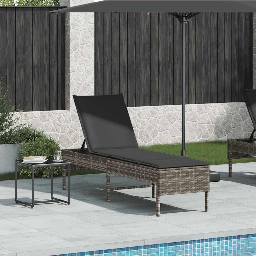 vidaXL Lettino Prendisole con Cuscino Grigio 55x200x44cm in Polyrattan
