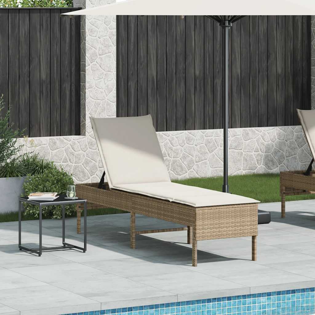 Lettino Prendisole con Cuscini Beige 55x200x44 cm in Polyrattan