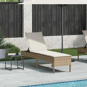 Lettino Prendisole con Cuscini Beige 55x200x44 cm in Polyrattan