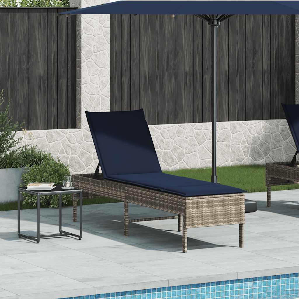 Lettino Prendisole con Cuscino Grigio 55x200x44cm in Polyrattan
