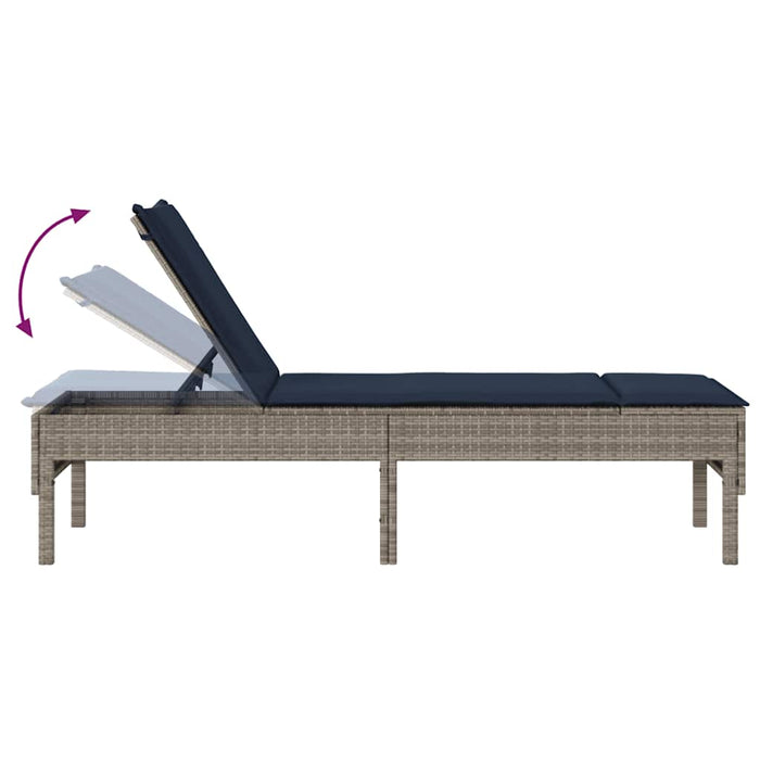 Lettino Prendisole con Cuscino Grigio 55x200x44cm in Polyrattan