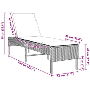Lettino Prendisole con Cuscino Grigio 55x200x44cm in Polyrattan