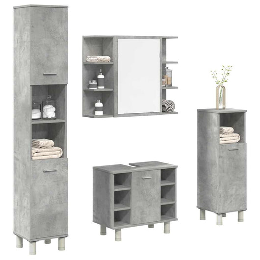 Set Mobili da Bagno 4 pz Grigio Cemento in Legno Multistrato