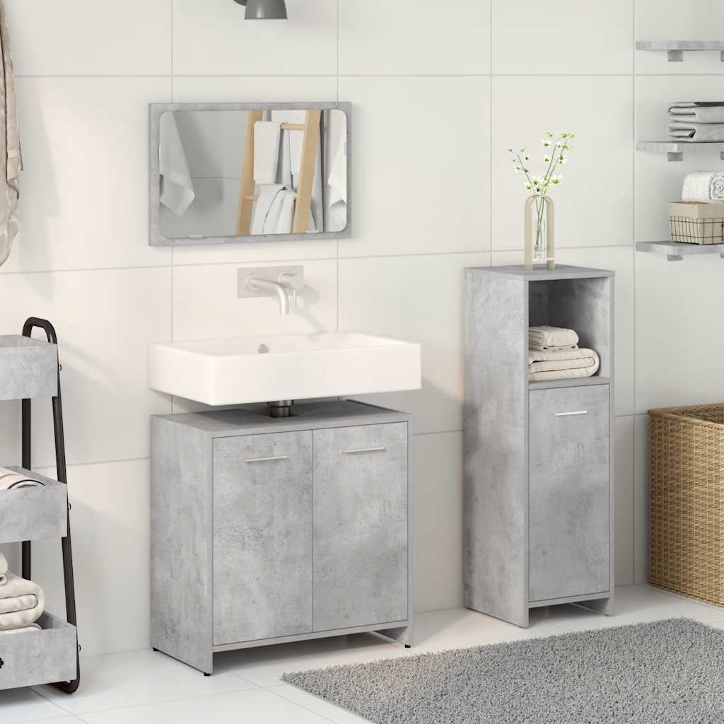 Set Mobili da Bagno 3 pz Grigio Cemento in Legno Multistrato 3324851