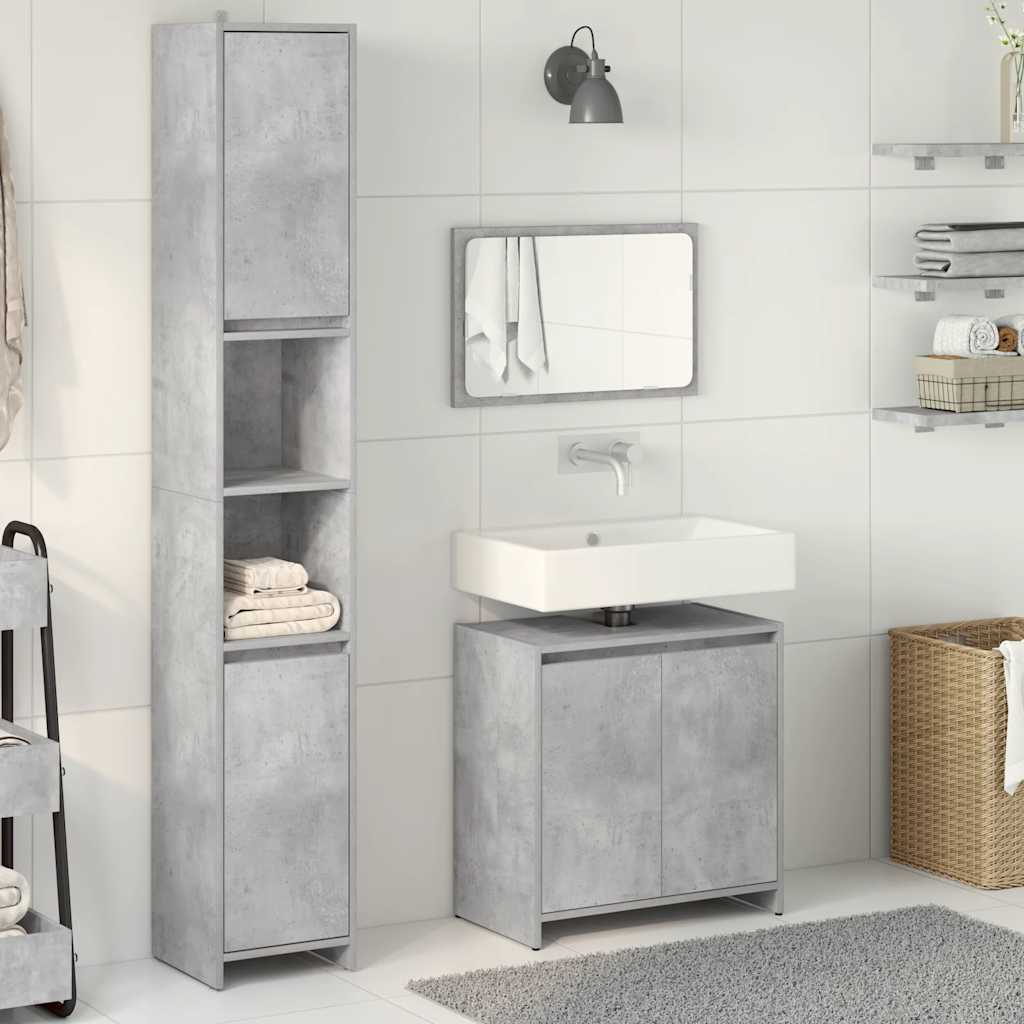Set Mobili da Bagno 3 pz Grigio Cemento in Legno Multistrato 3324853