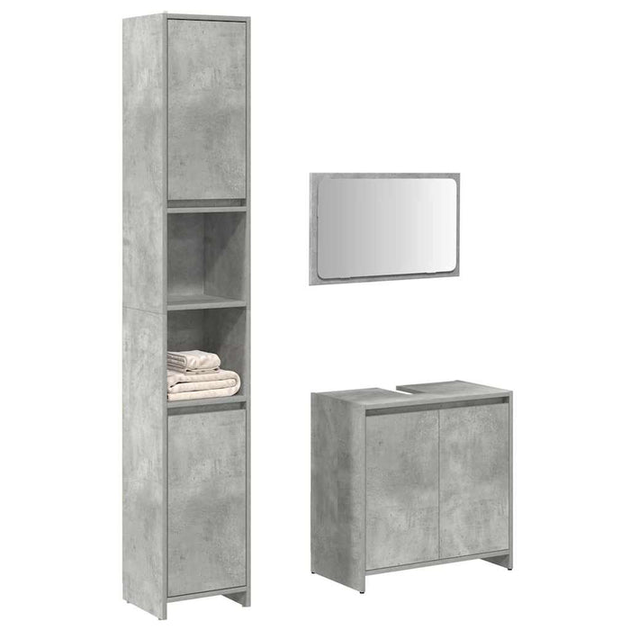 Set Mobili da Bagno 3 pz Grigio Cemento in Legno Multistrato 3324853