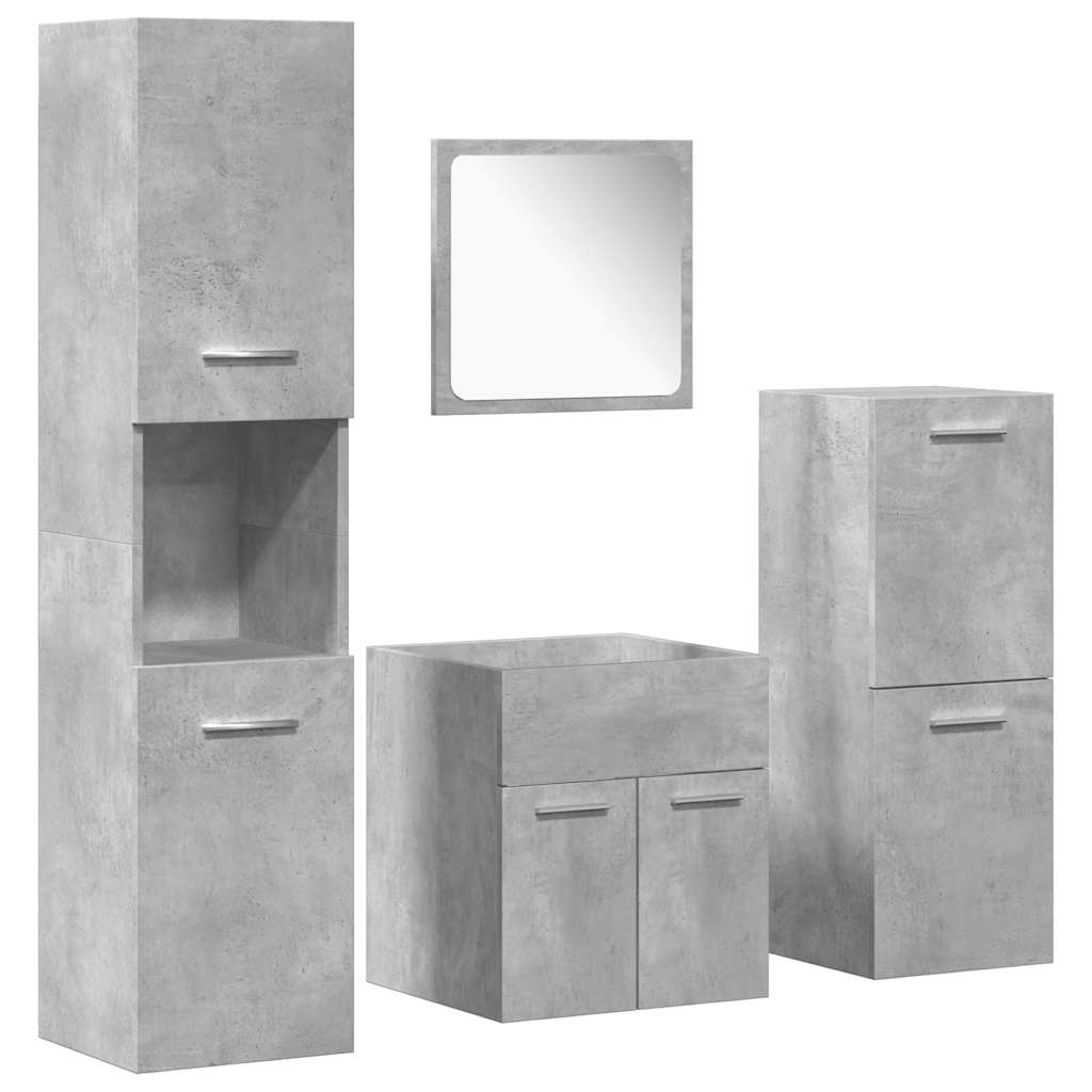 Set Mobili da Bagno 4 pz Grigio Cemento in Legno Multistrato