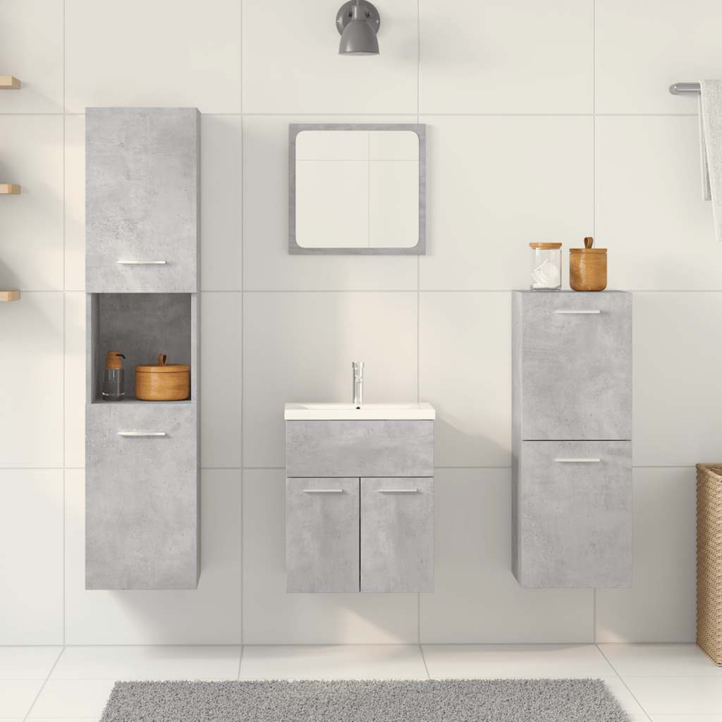 Set Mobili da Bagno 4 pz Grigio Cemento in Legno Multistrato