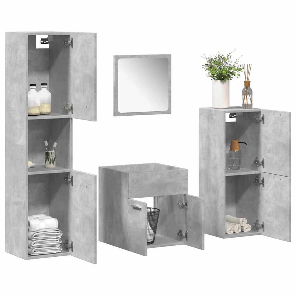 Set Mobili da Bagno 4 pz Grigio Cemento in Legno Multistrato