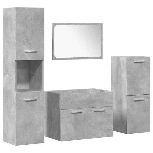Set Mobili da Bagno 4 pz Grigio Cemento in Legno Multistrato 3324865