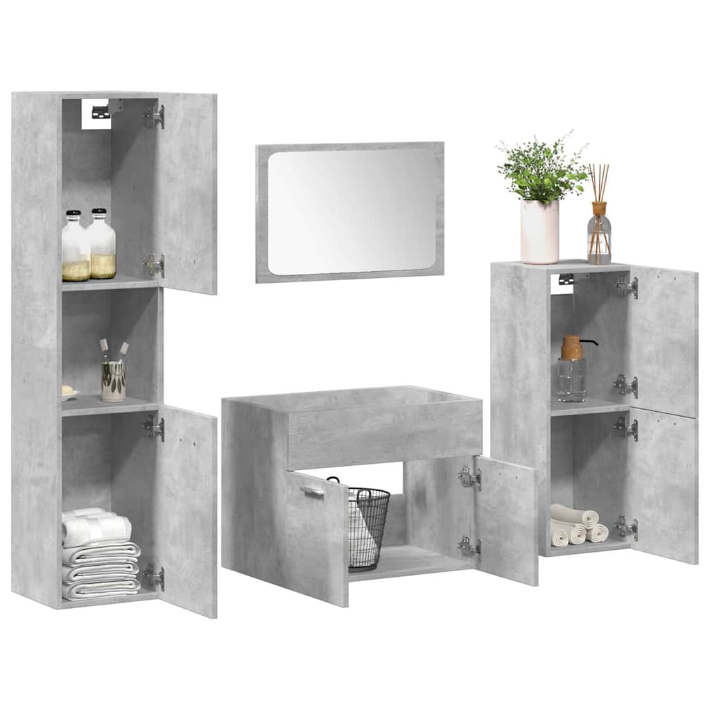 Set Mobili da Bagno 4 pz Grigio Cemento in Legno Multistrato 3324865